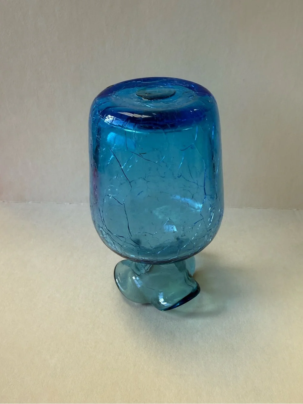 Vintage Blue Crackle Glass Bud Vase Ruffle Rim. - Picture 7 of 10